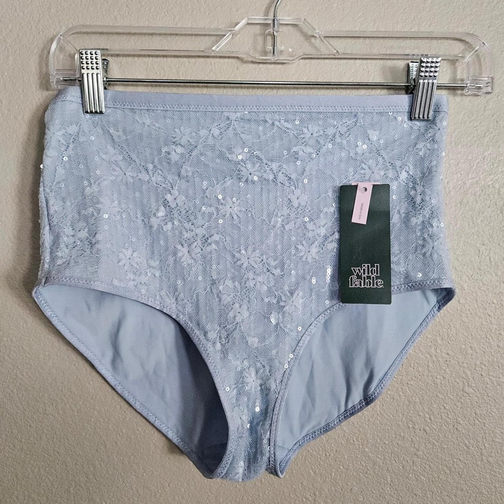 Wild Fable Light Blue Sequin Lace High Waisted Briefs Small NWT